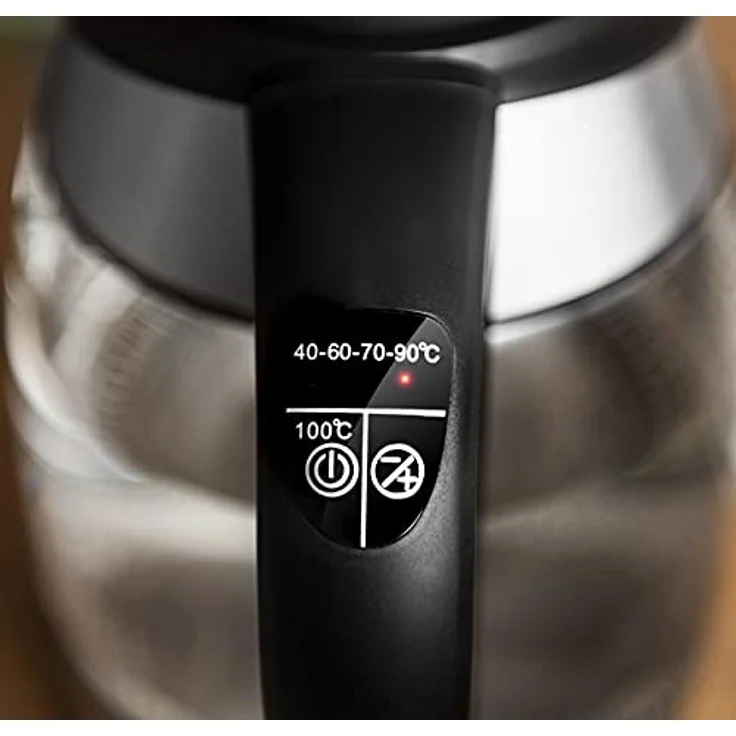 TZS First Austria 5405 Glas-Wasserkocher, 2200 Watt, 1,8 Liter, mit Temperaturwahl, Teefunktion, LED Beleuchtung, silber, schwarz – Bild 5