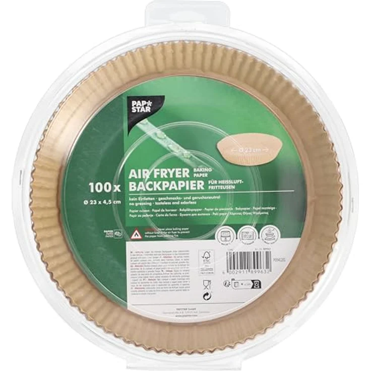 PAPSTAR 100 Backpapiere Ø 23 cm · 4,5 cm braun für Heißluftfritteusen, hitzebeständig bis 220°C, lebensmittelgeeignet – Bild 1