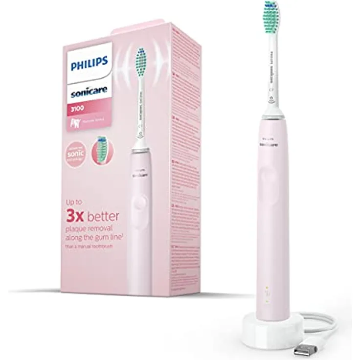 Elektrische Schallzahnbürste Philips Sonicare 3100 Series, mit integriertem Drucksensor, SmarTimer und QuadPacer, HX3671/11, Rosa