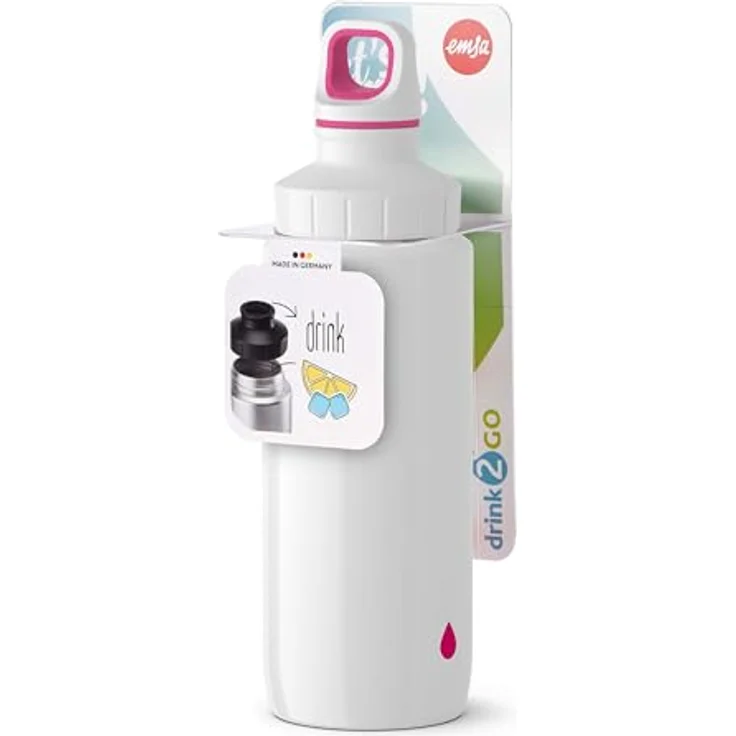Emsa Light Steel 518354 Edelstahl Trinkflasche, 0,6 Liter, Schraubverschluss, Drop Pink – Bild 2