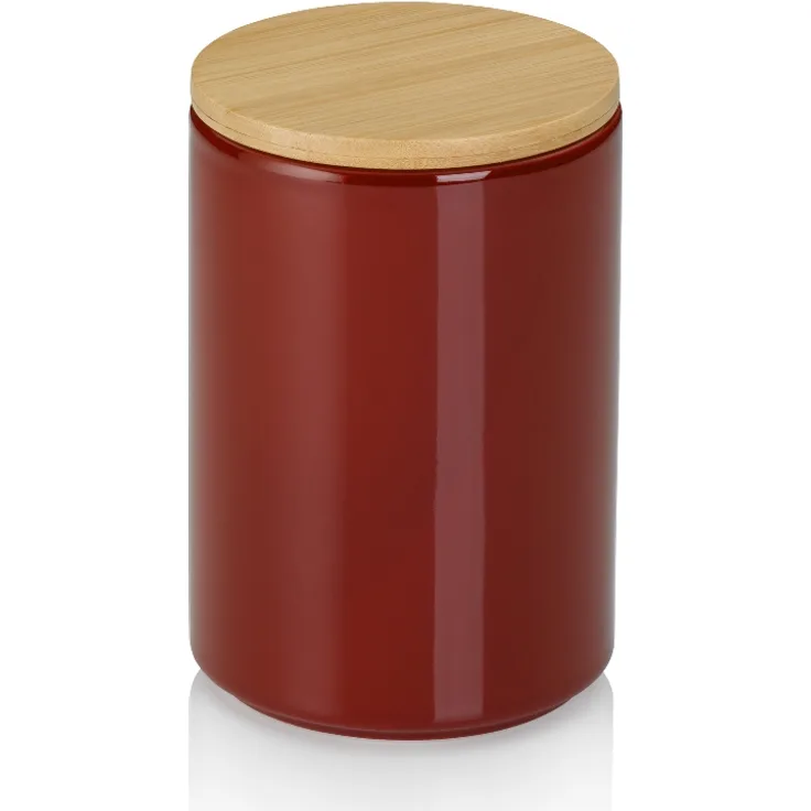 Kela Cady Kochtopf, 0,8 L, Keramik, Rot mit Bambusdeckel und Silikonring