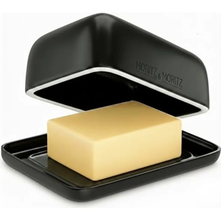 Moritz & Moritz VIDA Butterdose Keramik 250g, schwarze Porzellan Butterdose mit Deckel, edles Design für gängige Buttersorten