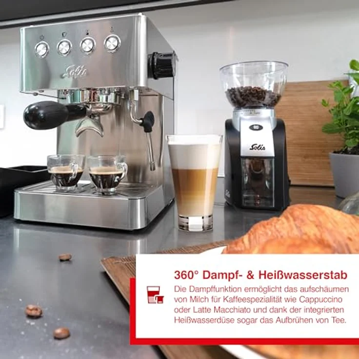 Solis Gran Gusto 58 mm Siebträger Kaffeemaschine, 15 Bar, 1,7 L Wassertank, Edelstahl – Bild 2