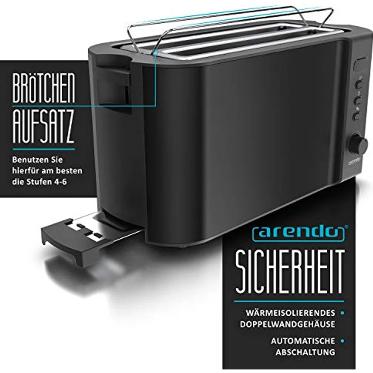 Arendo 4-Schlitz-Toaster, Langschlitz, Defrost Funktion, wärmeisolierendes Gehäuse, schwarz – Bild 3