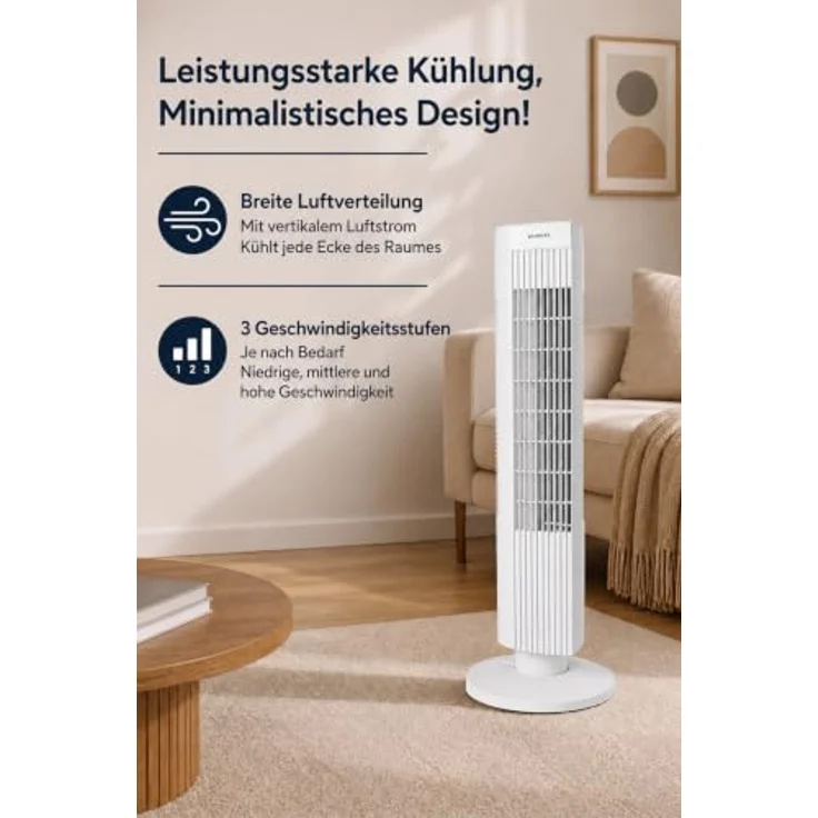 KUMTEL KTF-258W Standventilator, 70 cm Durchmesser, 60° Oszillation, 3 Geschwindigkeitsstufen, 2-Stunden-Timer, maximale Höhe 71 cm, weiß – Bild 9