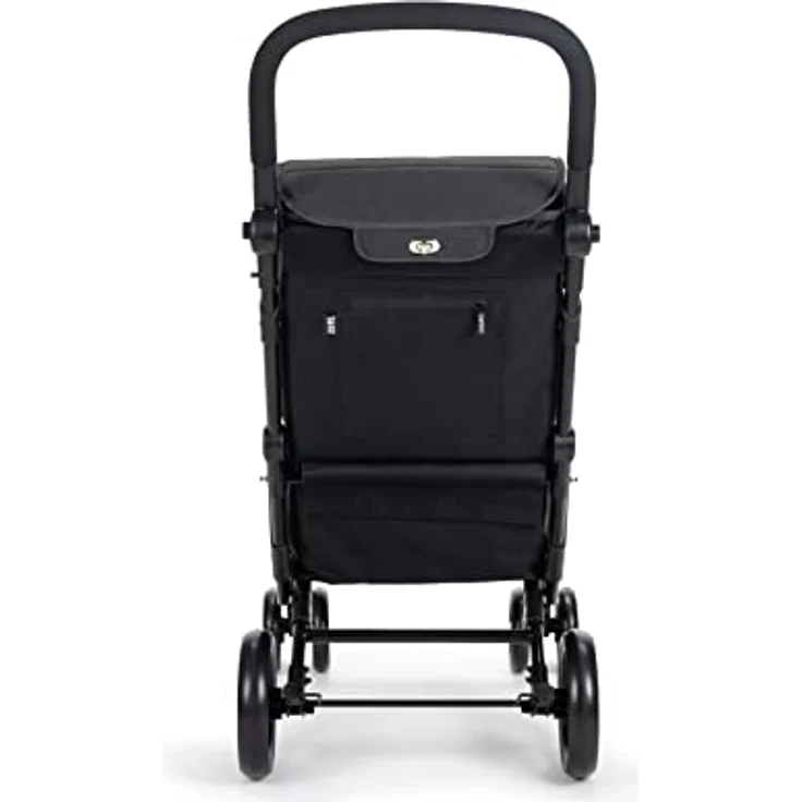 Carlett - Einkaufstrolley, Faltbarer Supermarkt-Trolley, mit 4 regenfesten Rädern und Einer großen Kapazität von 32kg, Haupttasche 64L, Thermotasche 12L und Hecktasche - Farbe: Schwarz – Bild 4