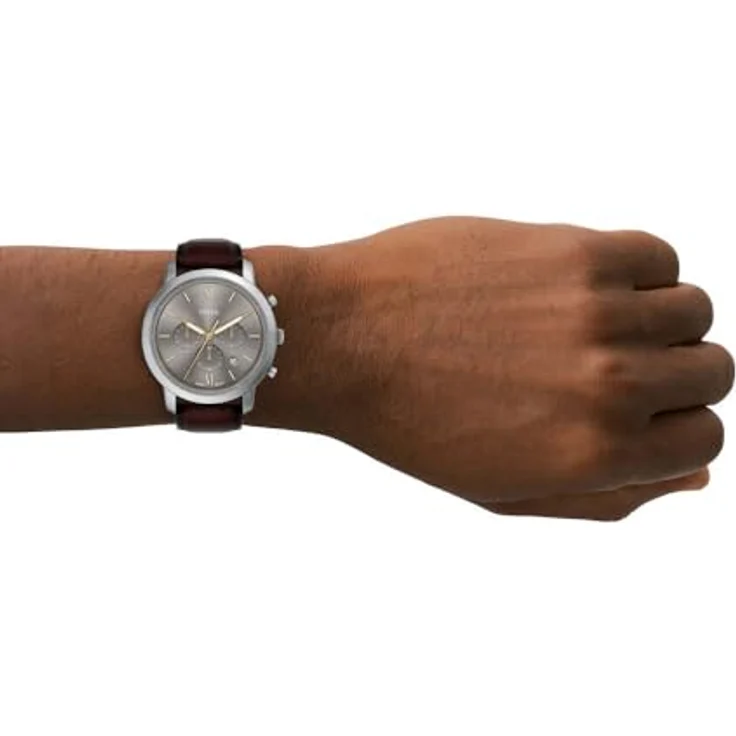 FOSSIL Herren Analog Quarz Uhr FS6129, 44mm Gehäuse, graues Zifferblatt, braunes Lederarmband, wasserdicht bis 50m – Bild 2