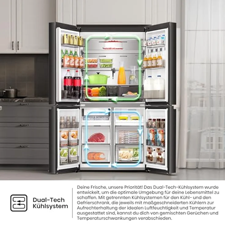 Hisense RQ5P640SYKD French Door Kühl-Gefrier-Kombination, 390 l Kühlvolumen, 250 l Gefriervolumen, schwarz, mit LED-Innenbeleuchtung und Schnellgefrier-Funktion – Bild 5