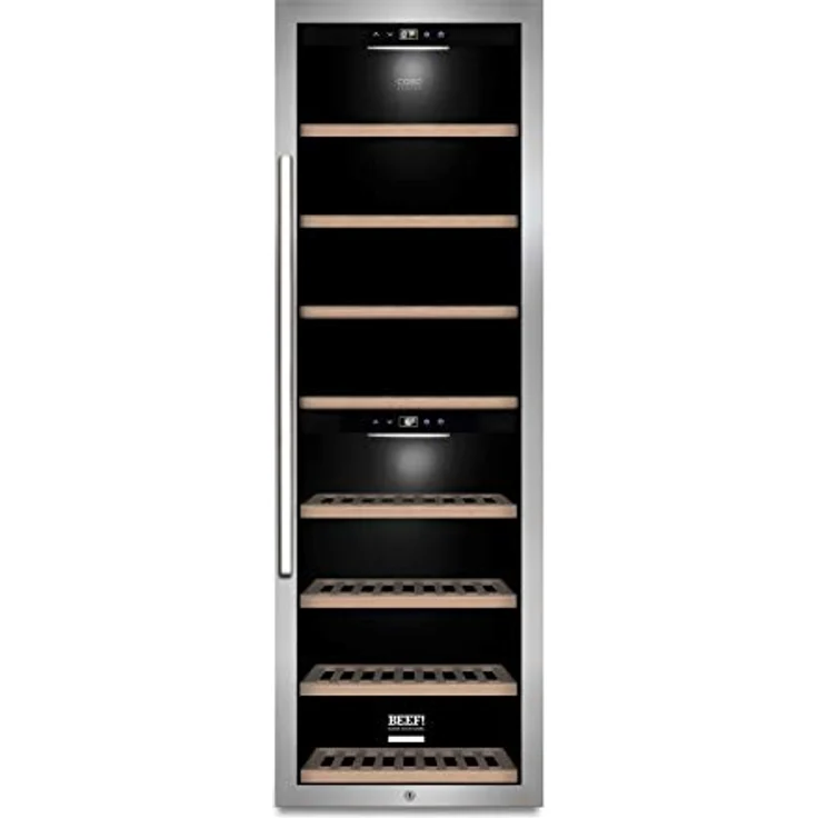 Caso WinePremium 180 Smart, Weinkühlschrank für 180 Flaschen, 2 Zonen für 5-20°C, LED Beleuchtung, mit WLAN und WiFi App, Edelstahl, BEEF!-Edition – Bild 1