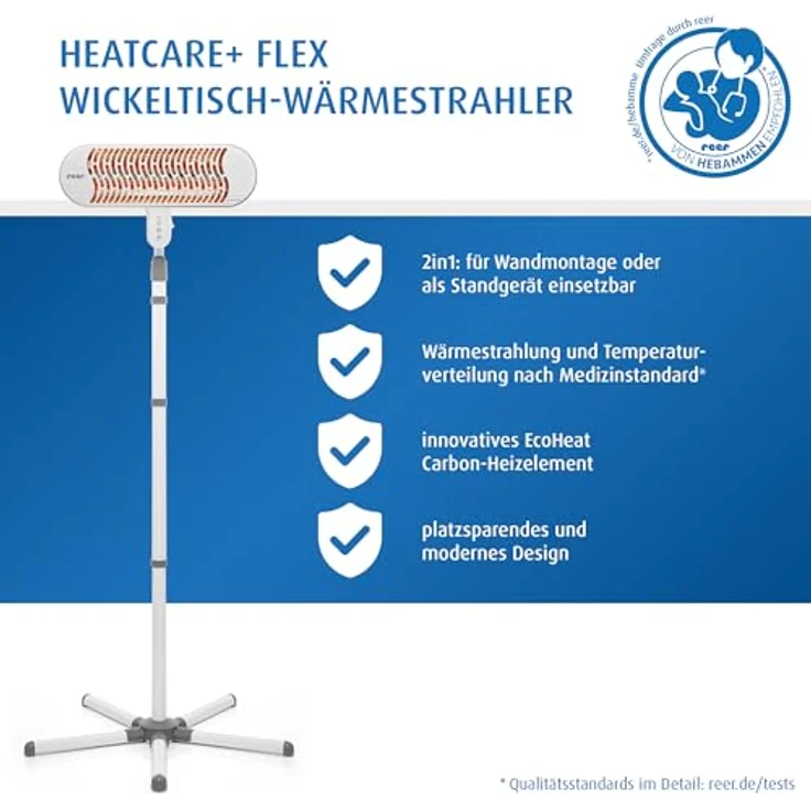 Reer Wickeltisch-Wärmeheizstrahler HeatCare+ mit Infrarot-Carbon-Heizelement, höhenverstellbar, für Standfuß, Weiß – Bild 3