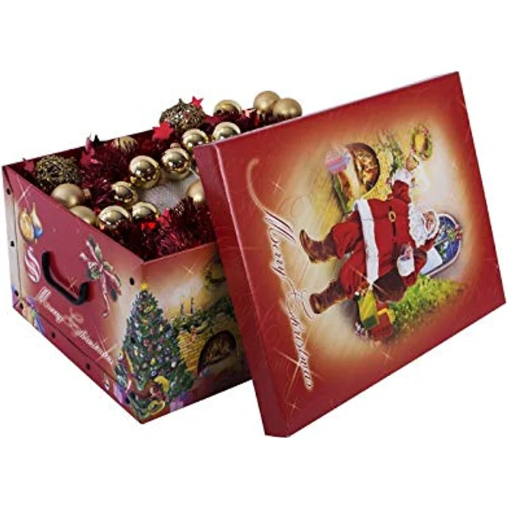 Kreher XXL Dekokarton, Aufbewahrungsbox mit Deckel und Griffen. 45 Liter Volumen. Verschiedene Motive (Weihnachtsmann) – Bild 2