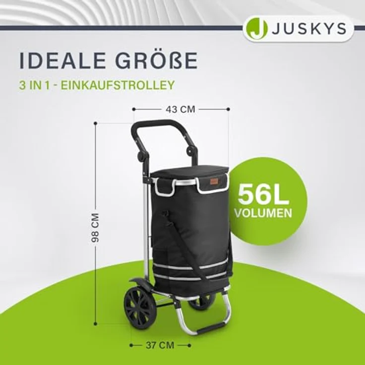Juskys Einkaufstrolley 3in1 mit 2 Rollen für Shopping - 56 L Tasche abnehmbar - Trolley klappbar & modern - Sackkarre Einkaufsroller Schwarz – Bild 2