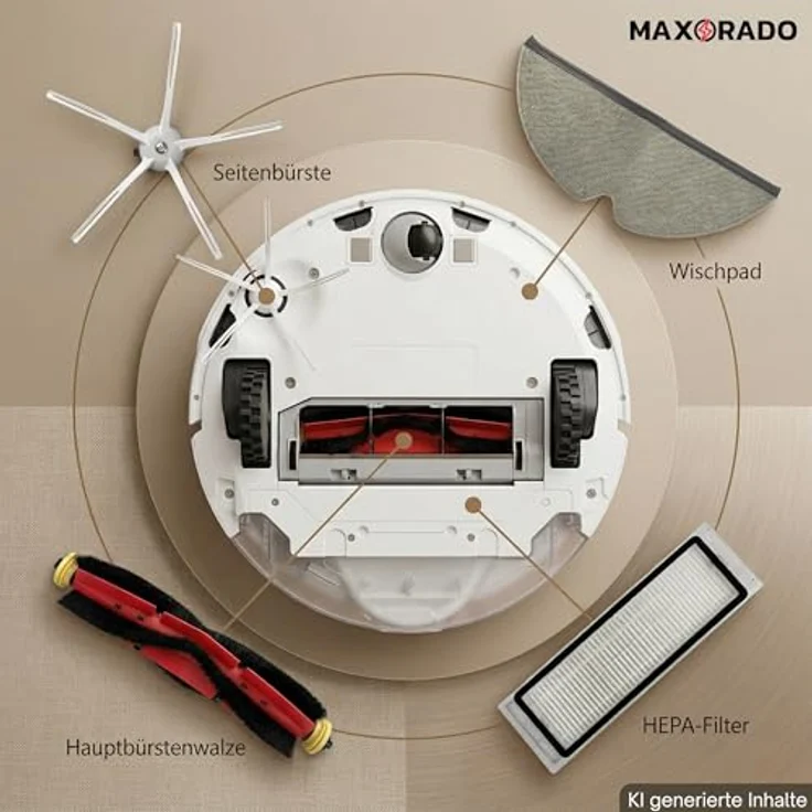 Maxorado Zubehör Set für Roborock S4 S5 MAX S6 Pure E2 E3 E4 E5 Q5 Xiaomi C1, Wartungs-Kit mit 2 Hauptbürsten, 2 Hepa-Filtern, 3 Seitenbürsten und 2 Wischtüchern – Bild 2