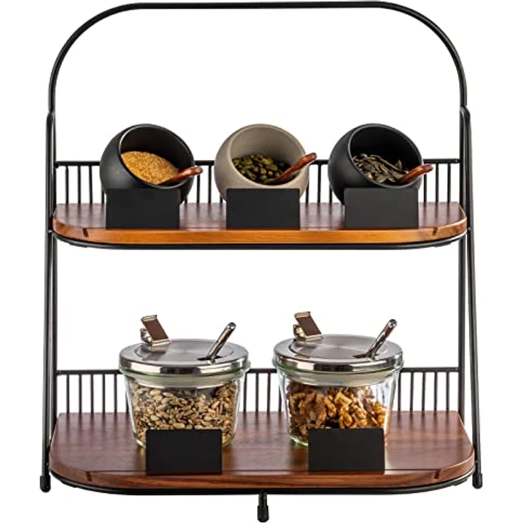 APS 2-stufige Etagère 35,5 x 21 cm, H: 40 cm - 1x Gestell, Metall, schwarz mit Antirutsch-Füßchen - 2 Bretter aus Akazienholz: 34,5 x 20,5 cm – Bild 3