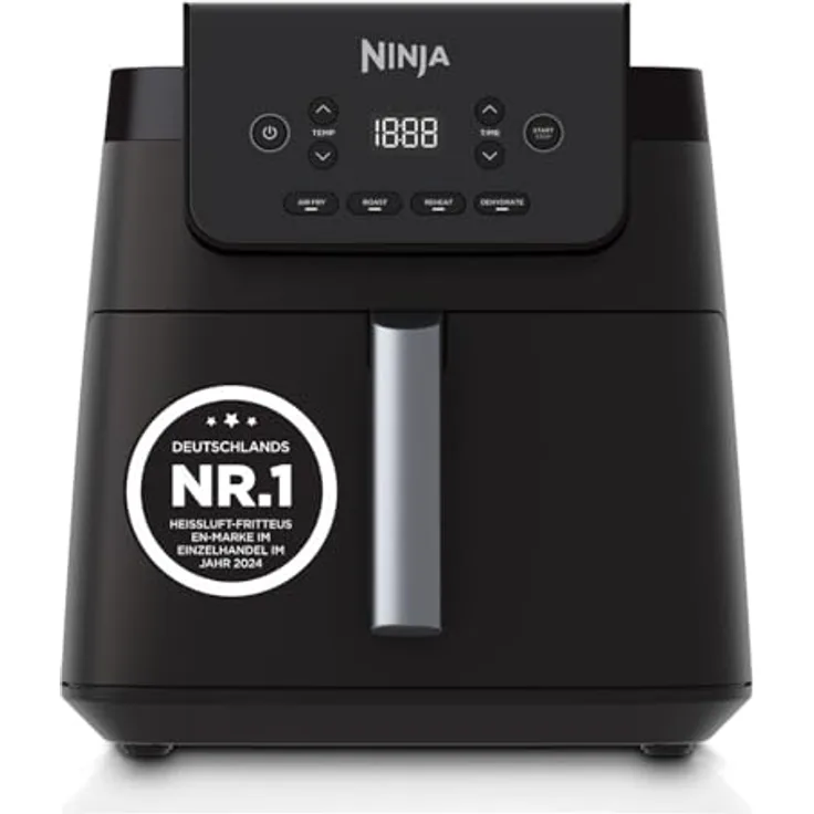 Ninja Heißluftfritteuse AF170EU, 6,2 l, ohne Öl, digitale Steuerung, große quadratische Schublade, antihaftbeschichtet, spülmaschinengeeigneter Korb, Schwarz