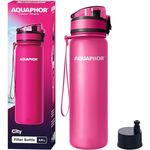 AQUAPHOR City Filterflasche 500ml Pink I Flasche mit Wasserfilter für unterwegs I Filter mit Aktivkohle I Filtert Chlor I Aus Tritan & BPA-frei I Für besseren Geschmack & Geruch des Wassers