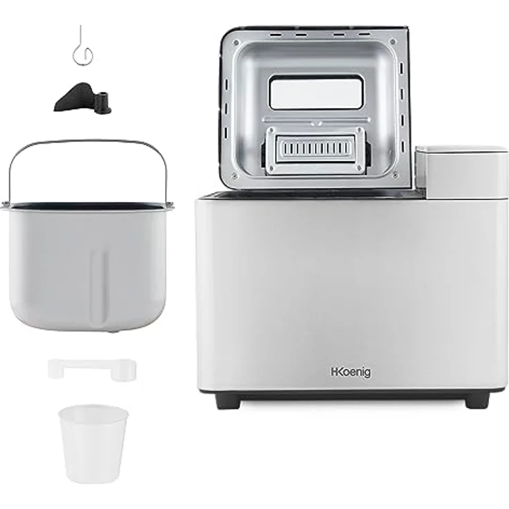 H.Koenig BAKE440 Brotmaschine, 15 Programme, 3 Brotgrößen, bis zu 1 kg Brot, Startvorwahl/Warmhaltefunktion, Müsli-Spender, abnehmbarer Behälter, antihaftbeschichtet, LCD-Display, 600 W – Bild 4