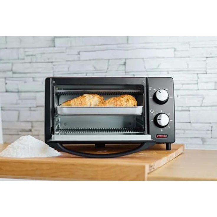 Girmi FE10 Elektrischer Ofen, 800 W, 10 Liter, Edelstahlrost, Einstellbarer Thermostat, 60-Minuten-Timer, Inklusive Zubehör, Schwarz/Rot. – Bild 2