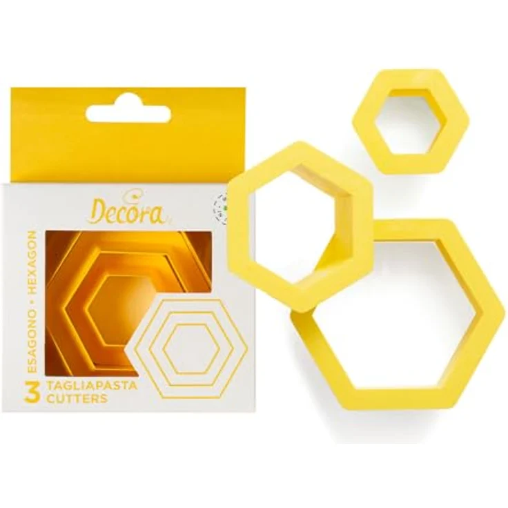 Dekorieren, Set Ausstechformen sechseckig, Kunststoff, Gelb, 1,5-2,5-3,5 x 2,2 cm (Pack von 3) – Bild 2