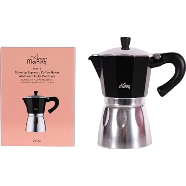 ANY MORNING Mokkamaschine Any Morning Herdkanne Espresso Aluminium Moka Kanne, Schwarz 240 ml – Bild 4
