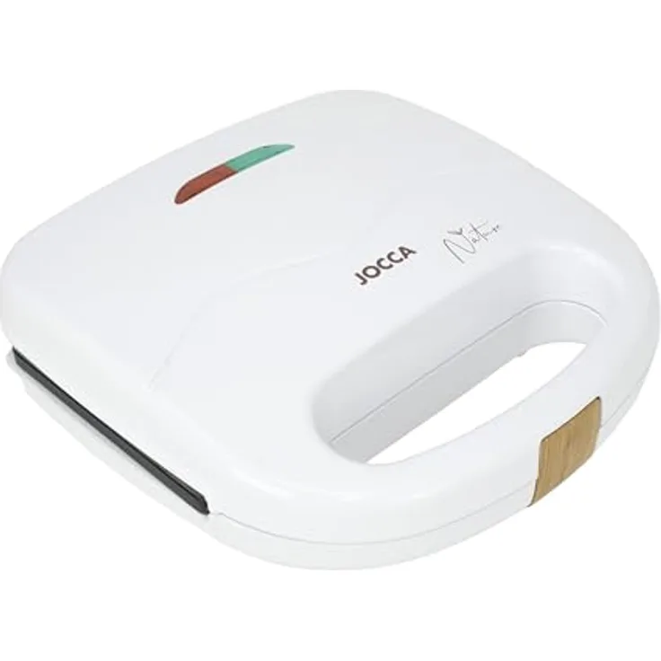 JOCCA Sandwichtoaster Nature-Linie, 2-Scheiben Sandwichmaker mit antihaftbeschichteten Grillplatten, modernen Holzoptik-Finish (weiß)