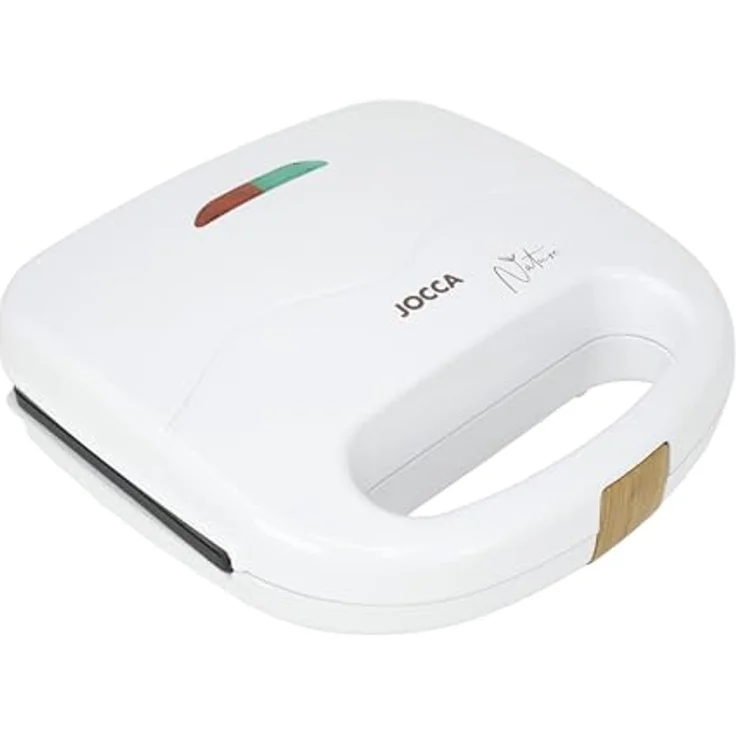 JOCCA Sandwichtoaster Nature-Linie, 2-Scheiben Sandwichmaker mit antihaftbeschichteten Grillplatten, modernen Holzoptik-Finish (weiß) – Bild 1