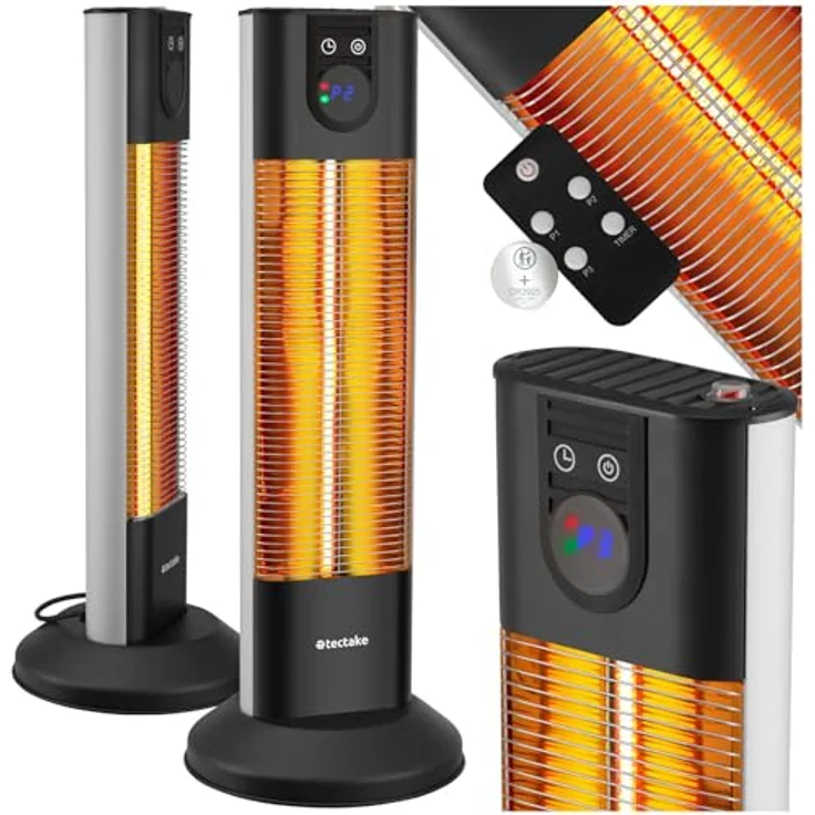 tectake® Infrarot Heizstrahler mit Kippschutz und Timer, 1500W, für Innen und Outdoor, elektrischer Heizlüfter, Infrarotheizung Terrasse - Aluminiumgehäuse – Bild 1