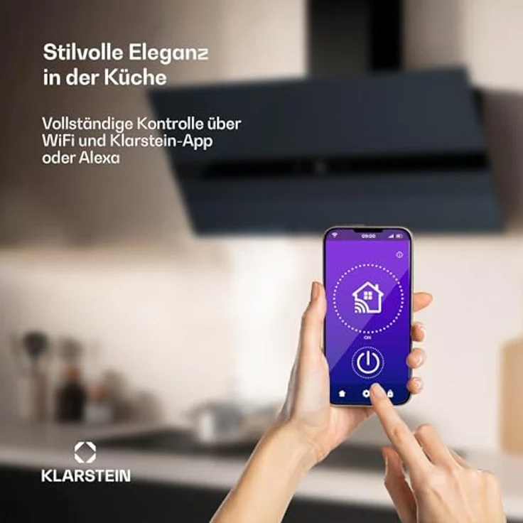 Klarstein WiFusion Dunstabzugshaube - 90 cm, WLAN-Steuerung, 690 m³/h Luftstrom, A++ Energieeffizienz, LED Beleuchtung, Touch-Bedienfeld, Schwarz, Abluft & Kohlefilter – Bild 4