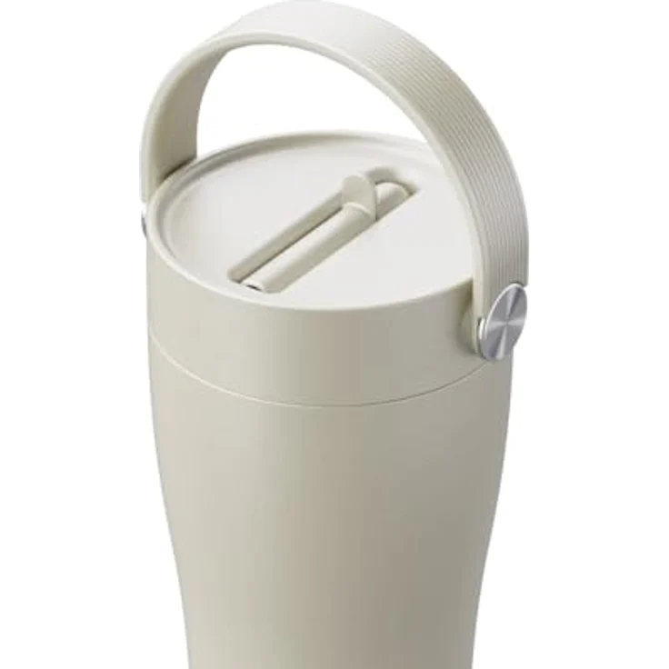 EQUA Carry Cup, Edelstahl Isolierte Trinkflasche mit klappbarem Strohhalm, 600ml, 15h kalt oder 8h heiß, 100% auslaufsicher, Sand – Bild 2