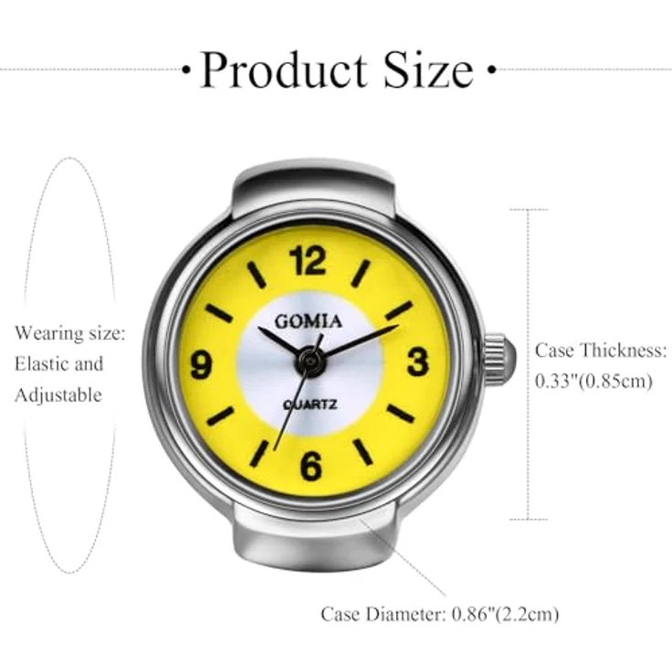 JewelryWe Ringuhr Damen Analog Quarz, Gelbes Zifferblatt, Elastisches Metallband, 10m wasserdicht – Bild 4
