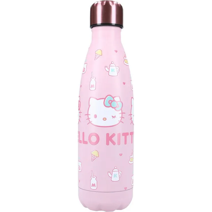 Hello Kitty Trinkflasche 700ml, Edelstahl Wasserflasche mit auslaufsicherem Verschluss, rosa