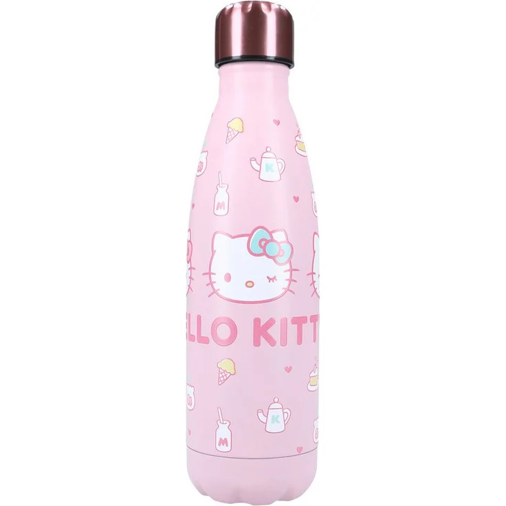 Hello Kitty Trinkflasche 700ml, Edelstahl Wasserflasche mit auslaufsicherem Verschluss, rosa