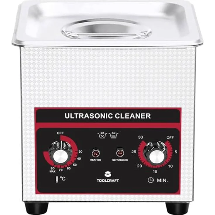 TOOLCRAFT Ultraschallreiniger TOOLCRAFT USC-130 Ultraschallreiniger Schmuck, Bürobedarf, Werkstatt 1 - Robuste Wanne aus rostfreiem Stahl, 1,3 l Fassungsvermögen, analoge Temperatur- und Zeitkontrolle – Bild 3