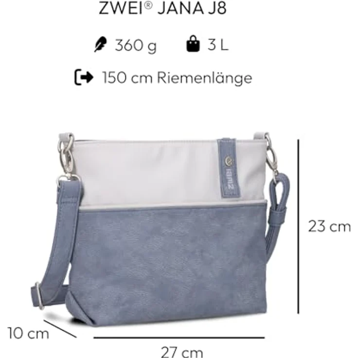 Zwei Jana Umhängetasche, 27 cm, Blau, aus robustem Polyurethan mit abnehmbarem Schultergurt und mehreren Fächern – Bild 2