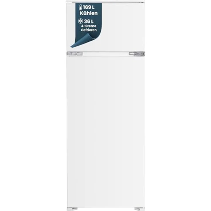 homeX CFB2051E Einbaukühlschrank mit Gefrierfach, 205 Liter, Schlepptür, für 145 cm Nische, Energieeffizienzklasse E, leiser Betrieb 37 dB