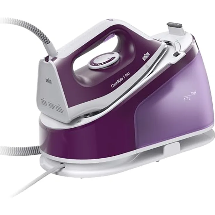 Braun CareStyle 1 Pro IS1514 VI Dampfbügelstation - Dampfbügeleisen mit FreeGlide 3D Technologie, Vertikaldampf, Anti-Tropf-Funktion, 1,7L Wassertank, 6 bar, 120 g/min, 2200W, Violett