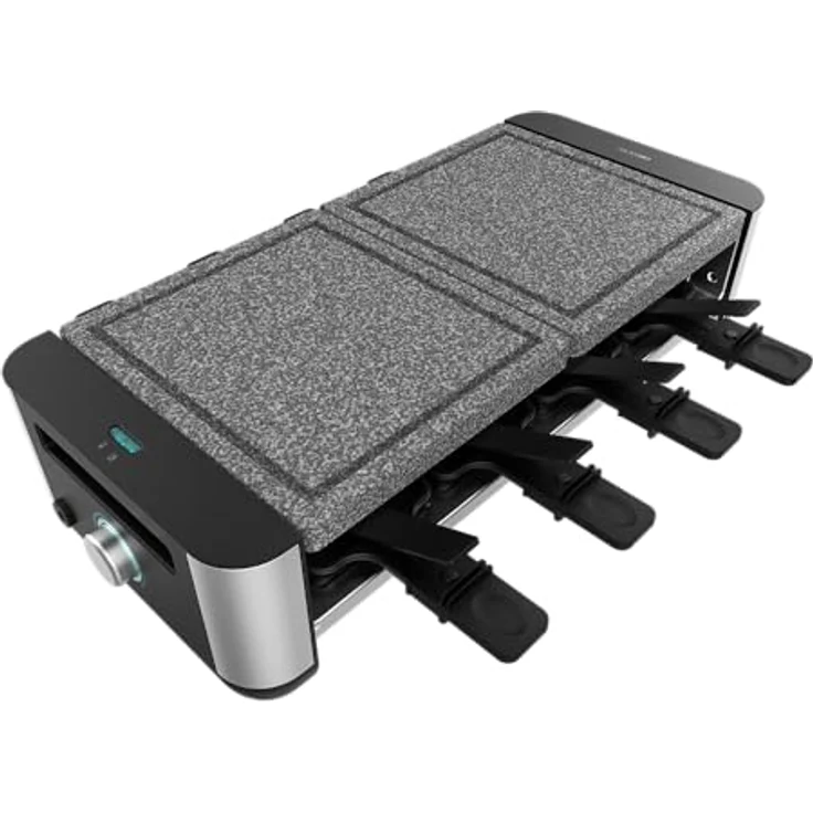 Cecotec Raclette Cheese&Grill 16000 Inox AllStone, 8 Personen, 1400 W Grill, einstellbares Thermostat, Natursteinplatte, inkl. 8 Pfannen & 8 Spatel – Bild 2
