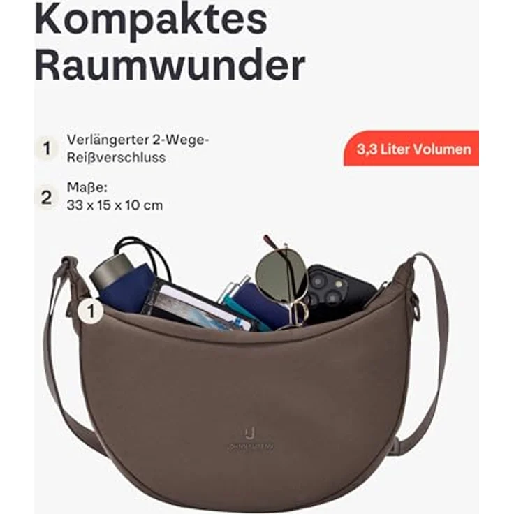 Johnny Urban Ally Umhängetasche M, 33 cm, braun, 100% Polyester, praktische und stilvolle Tasche – Bild 3