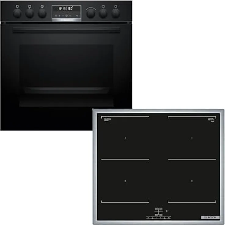 Bosch Einbauherd-Set HND677LS67, Serie 6 Einbau-Herd 60 cm mit Pyrolyse-Selbstreinigung, 3D-Heißluft und Serie 4 Induktionskochfeld 60 cm mit Combi Zone und Power Boost