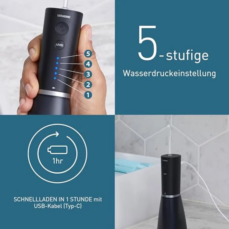 Panasonic Series 800 Ultraschall-Munddusche EW-DJ86-K503, Schwarz, 5 Wasserdruckstufen, USB-C-Ladung – Bild 5