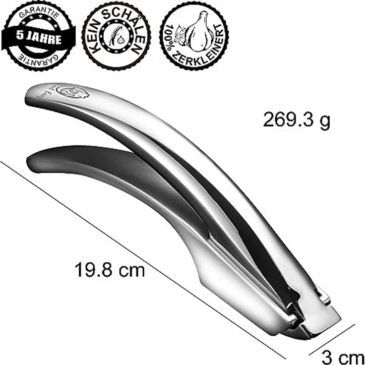 Knoblauchpresse Edelstahl Set mit 2 Aufsätzen | Knoblauch Presse für Knoblauchpaste & Stücke | Garlic Press für Knoblauch & Ingwer (kein Schälen notwendig) | Spülmaschinenfest 5 Jahren Garantie – Bild 3