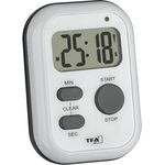 TFA Dostmann Digitaler Timer mit Stoppuhr, 38.2053.02, Alarmton (laut)/Vibration/Blinklicht, für Küche, Sport, Prüfungen, Gehörlose, An-Aus-Schalter, weiß