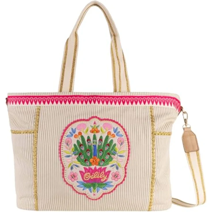 Oilily Pankti Shopper Tasche, beige, 42 cm x 14 cm x 32 cm, 100% Polyester – Bild 1