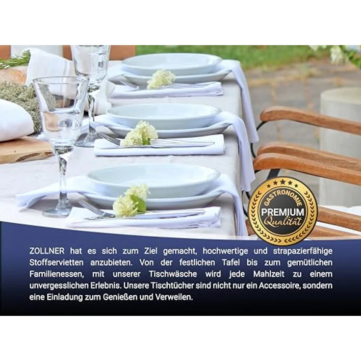 ZOLLNER Stoffserviette, Spar-Set 25 Stück, 40x40 cm, 100% Baumwolle, edle Atlaskante, Vollzwirn, Weiß – Bild 6
