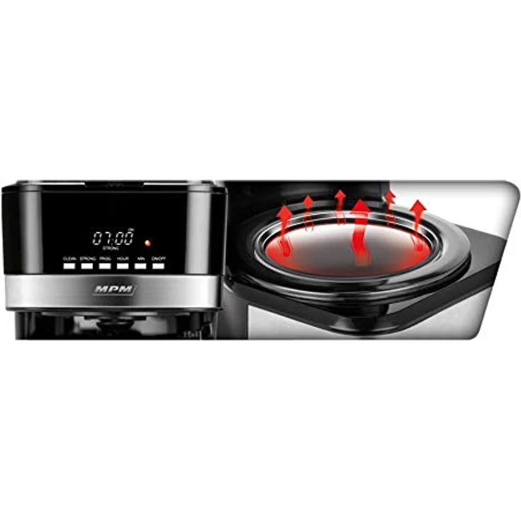 MPM MKW-05 Programmierbare elektrische Tropfkaffeemaschine, Kaffeefiltermaschine 15 Tassen Kapazität, 1,8 Liter, LCD-Display, Warmhaltefunktion, 950 W, schwarz, Edelstahl, 1.8 liters, Black – Bild 5