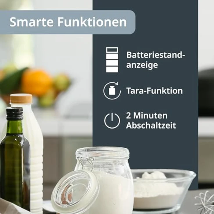 ADE Digitale Küchenwaage KE 1800-4 Leonie (Elektronische Waage für Küche und Haushalt, extrem flach, präzises Wiegen bis 5 kg, Zuwiegefunktion) schwarz – Bild 6