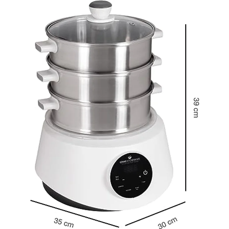 KeMar Kitchenware KFS-3000 Dampfgarer, Hot Pot, Fondue mit Touch Display, 3 Dampfkörbe aus Edelstahl, 4 Programme, Timer, Steamer – Bild 5