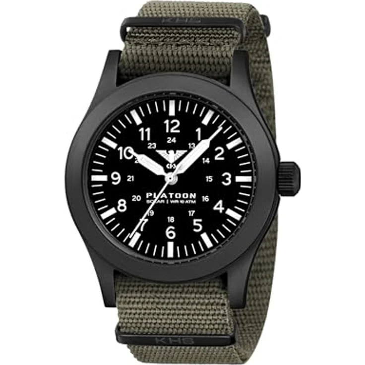 KHS Platoon Black Steel Solar KHS.PLABSS.NSGO mit Natoband Steingrau-Oliv – Bild 1