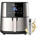 MasterPro Foodies Fritteuse-Set ohne Öl XXL 6 l und 1800 W zusammen mit Ölspray, LED-Touchscreen und Antihaft-Korb Luftfritteuse 8 verschiedene Funktionen in 1, BGKIT-0039, Grau