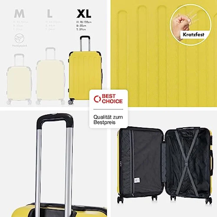 Flexot® Flex-2045 Koffer Zwillingsrollen Reisekoffer Trolley Hartschale (XL, Hell-Gelb) – Bild 2